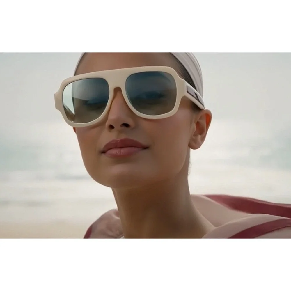 Female Sunglasses Fashion Visor‎ Shield Beige Frame Green Lens Women Style Gafas